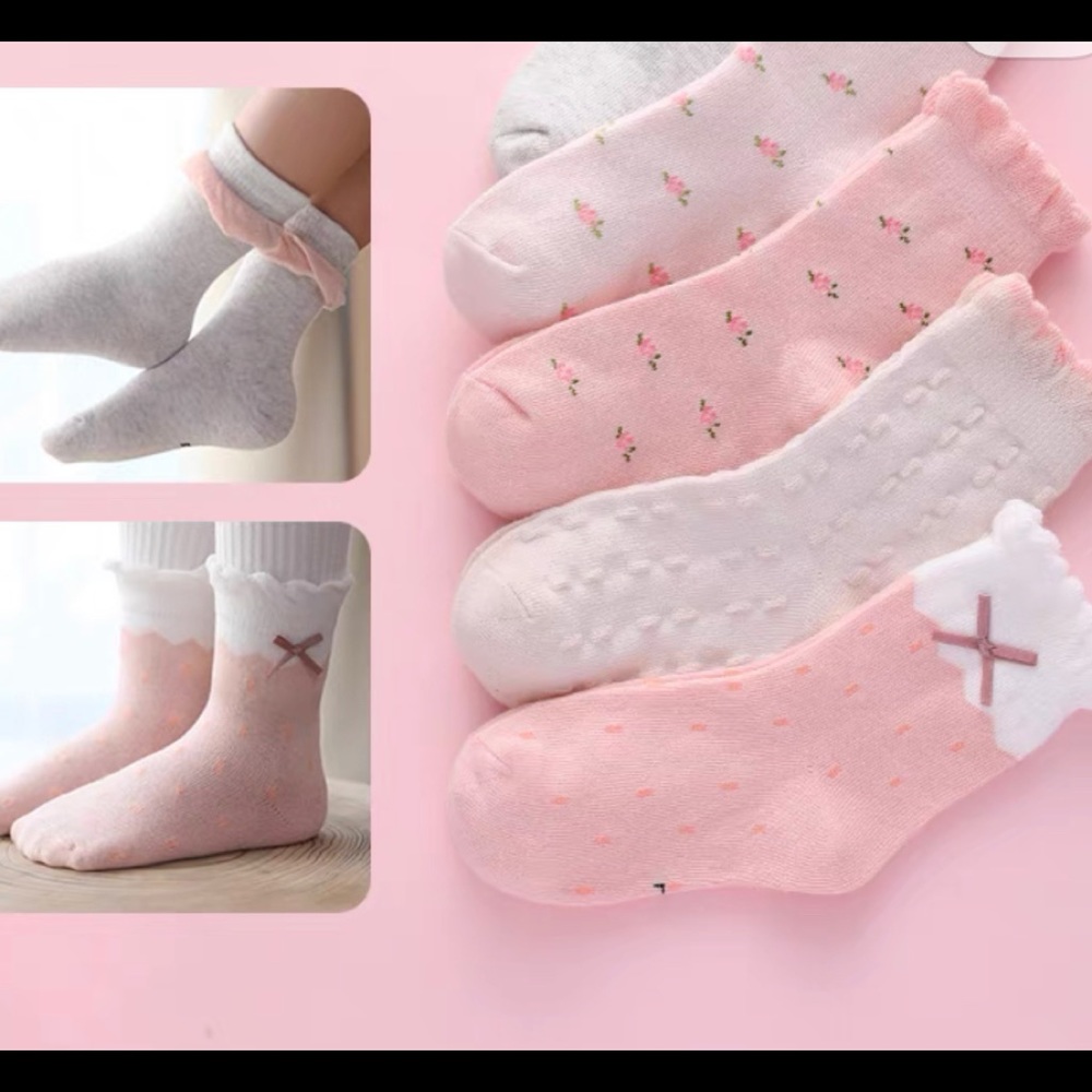 $10/5 pairs. Cotton Socks for 1-3 years old Girls